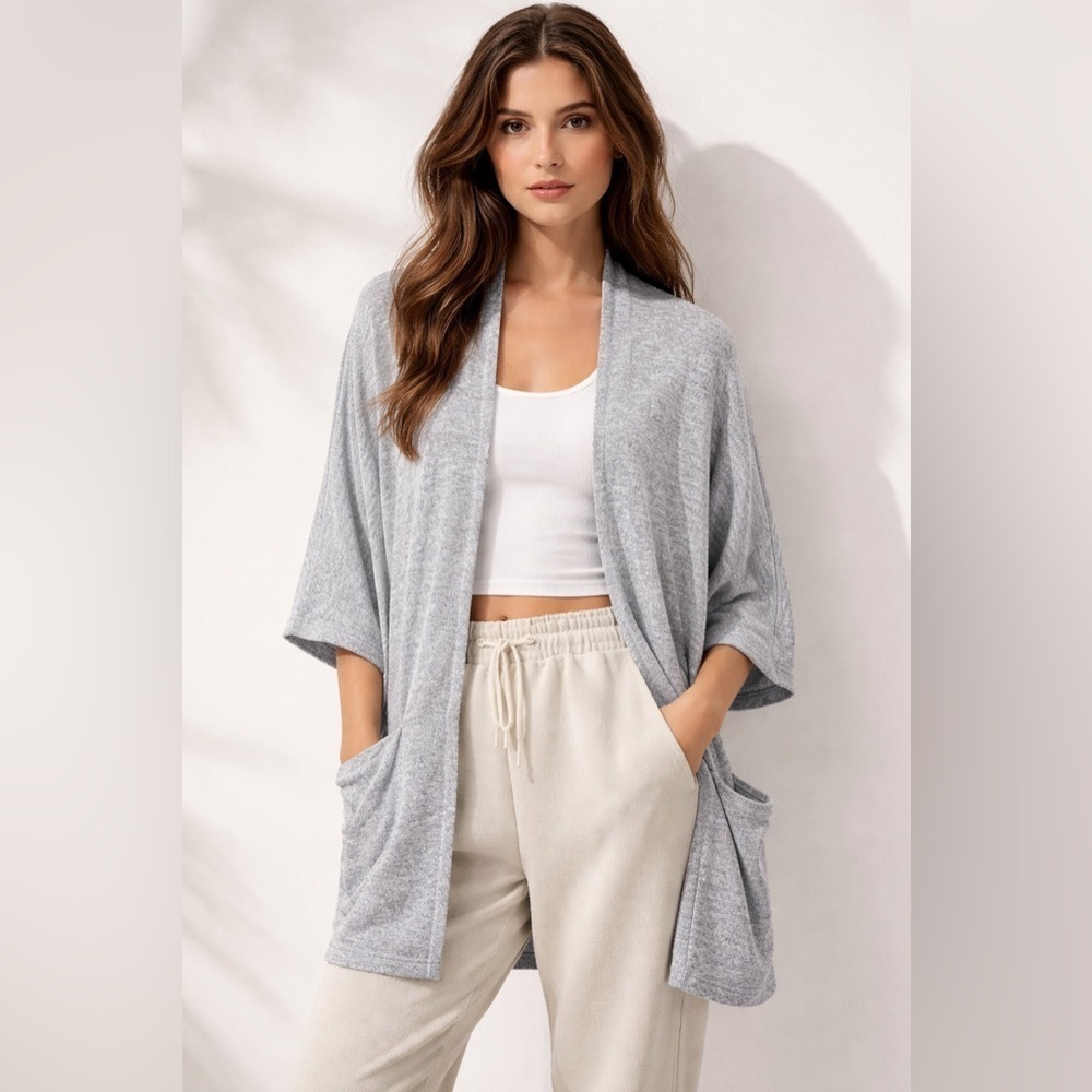 Wilfred Free Aritzia Womens Cardigan Sz Small Heather Gray Knit Open Minimalist